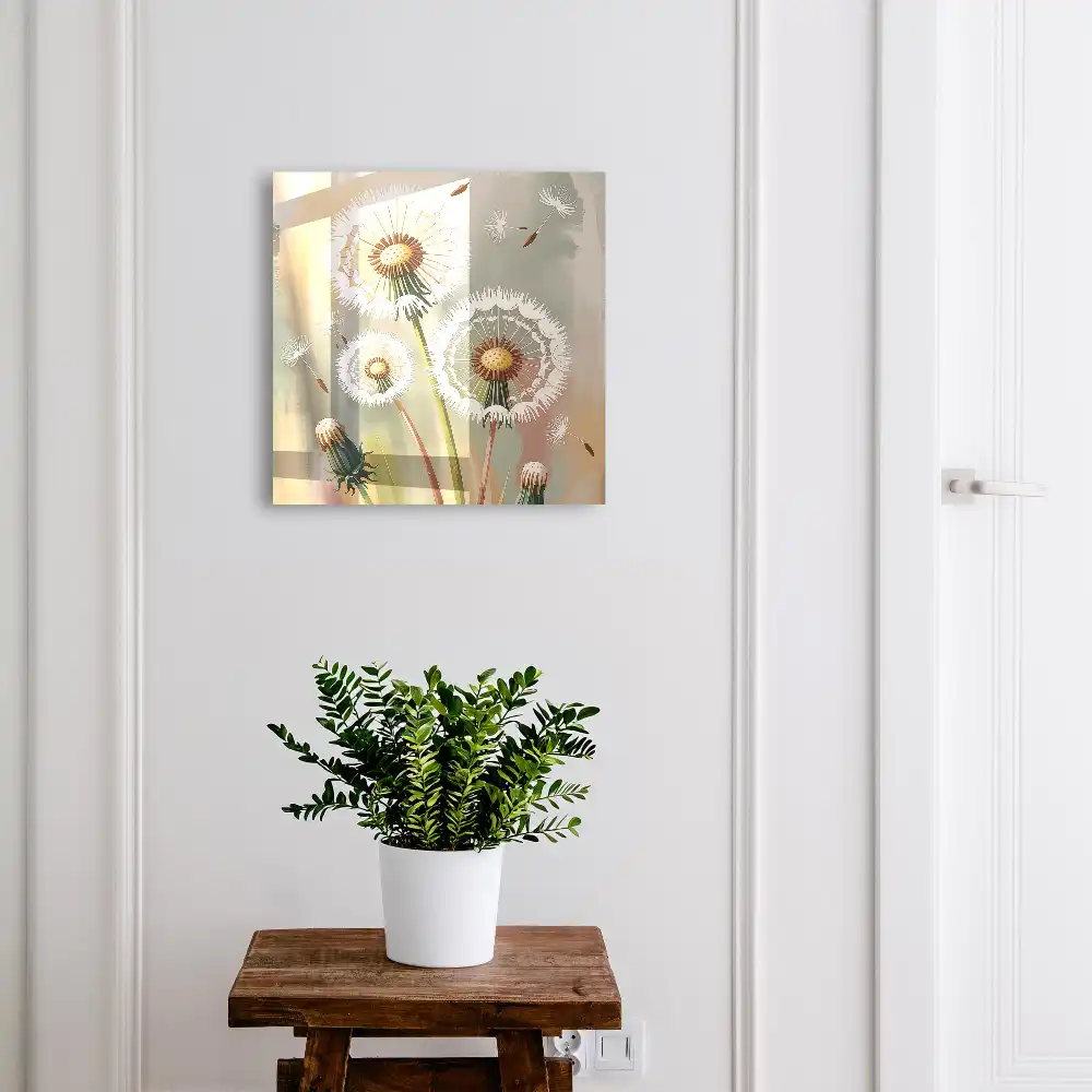 Boîte à clés murale pissenlits sur fond gris-beige
