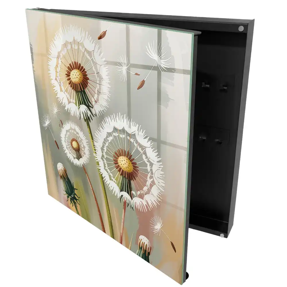 Boîte à clés murale pissenlits sur fond gris-beige