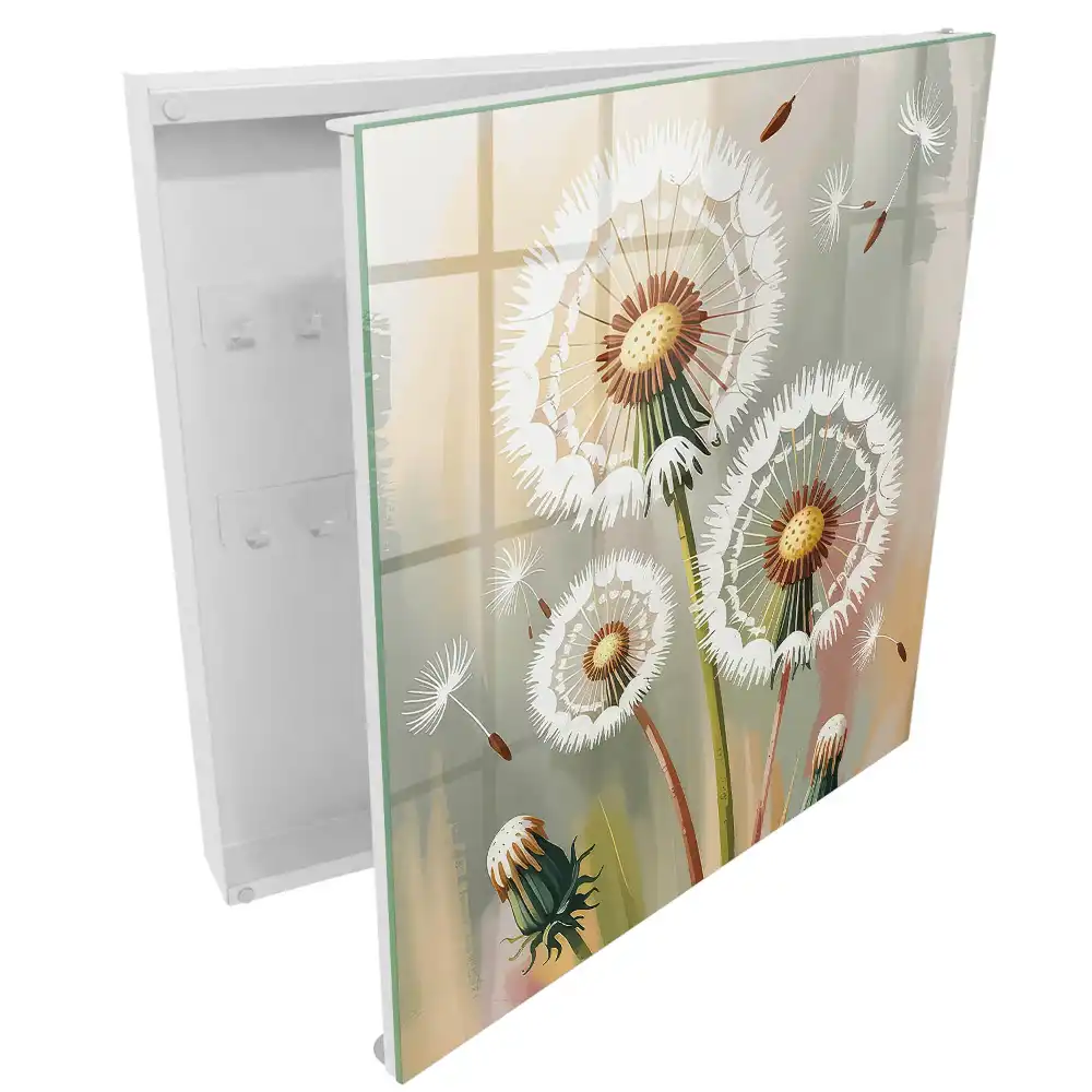 Boîte à clés murale pissenlits sur fond gris-beige