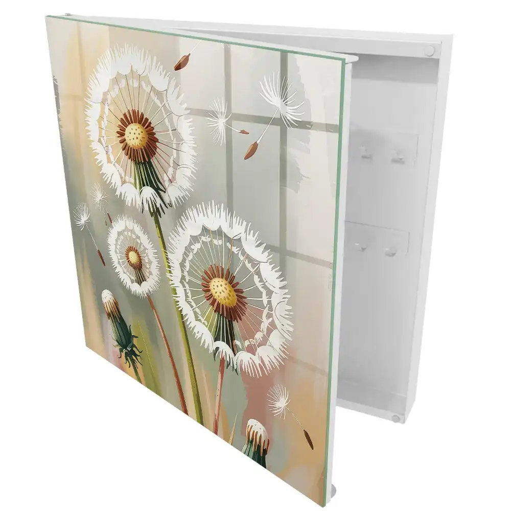 Boîte à clés murale pissenlits sur fond gris-beige