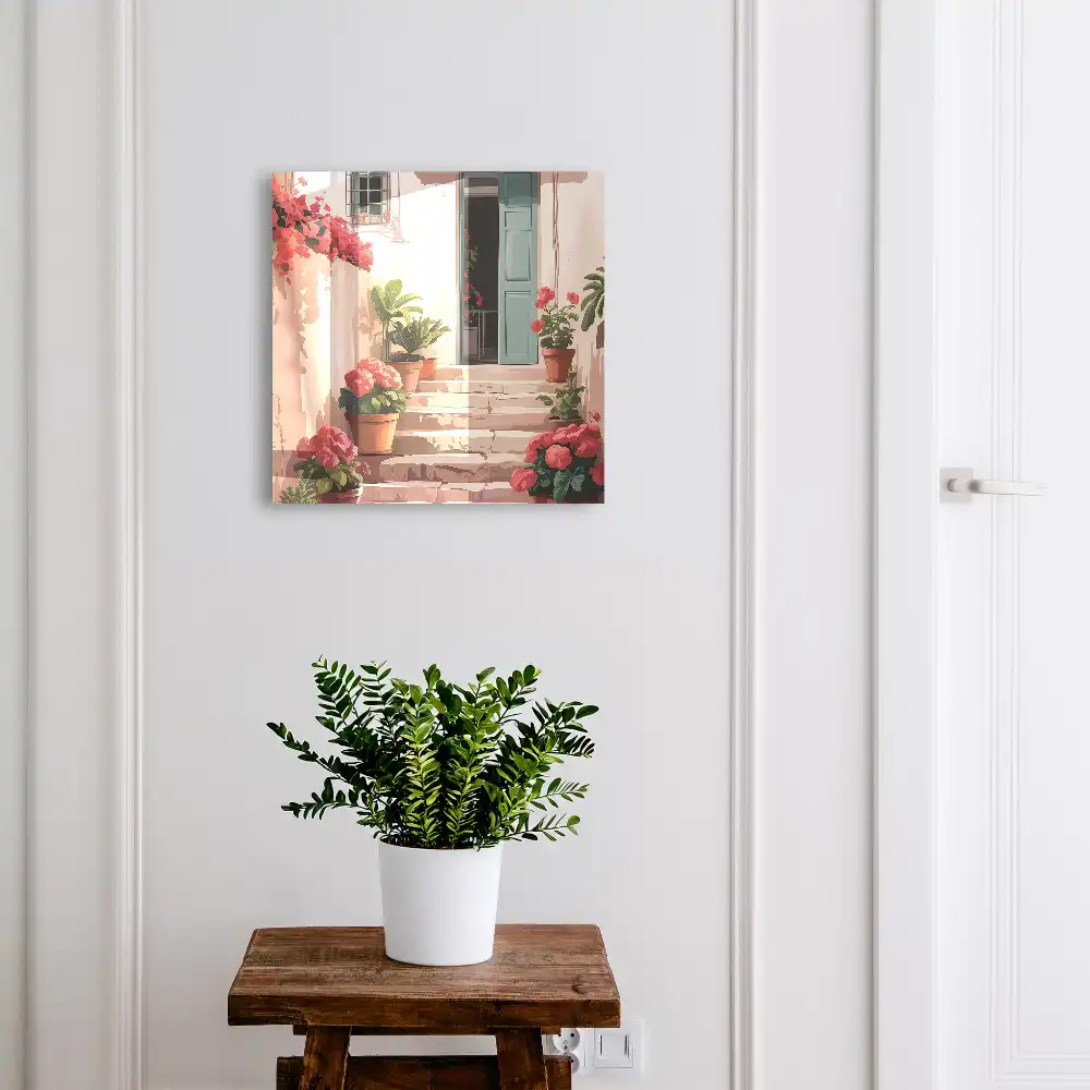 Boîte à clés des fleurs en pot sur l'escalier chaud