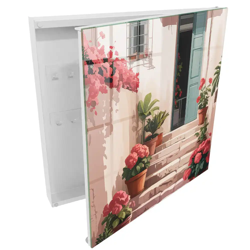 Boîte à clés des fleurs en pot sur l'escalier chaud