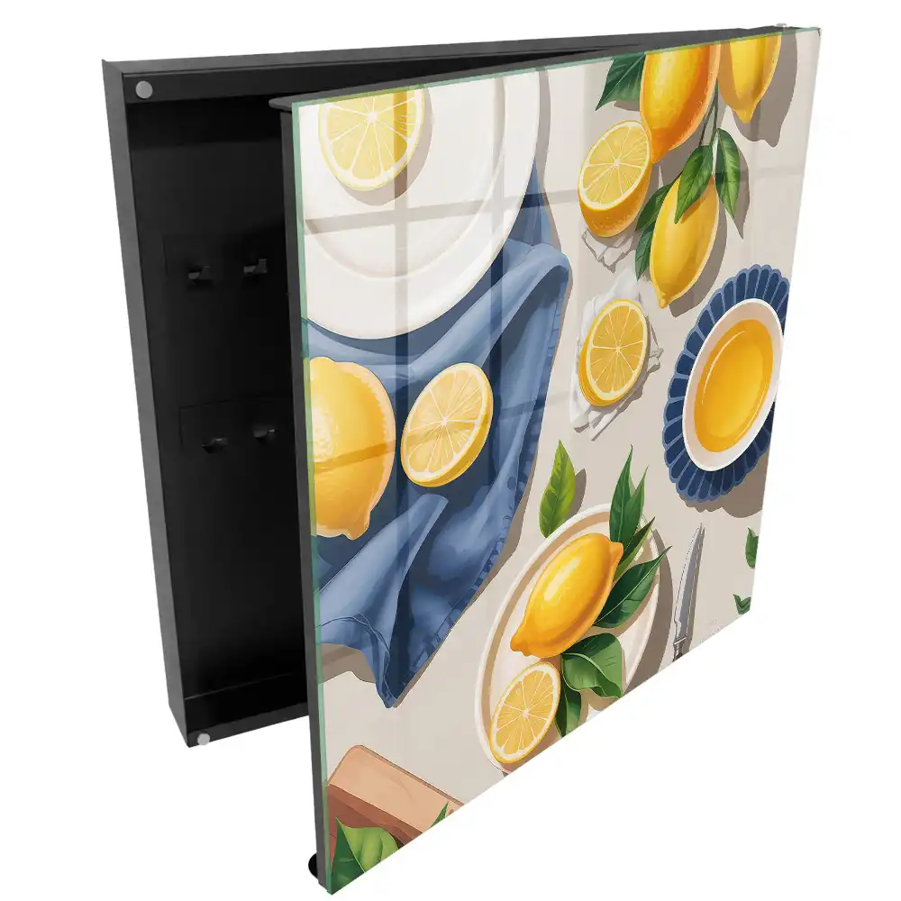 Boîte à clés murale citrons juteux sur une élégante porcelaine