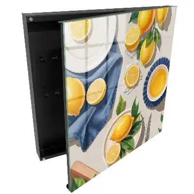 Boîte à clés murale citrons juteux sur une élégante porcelaine