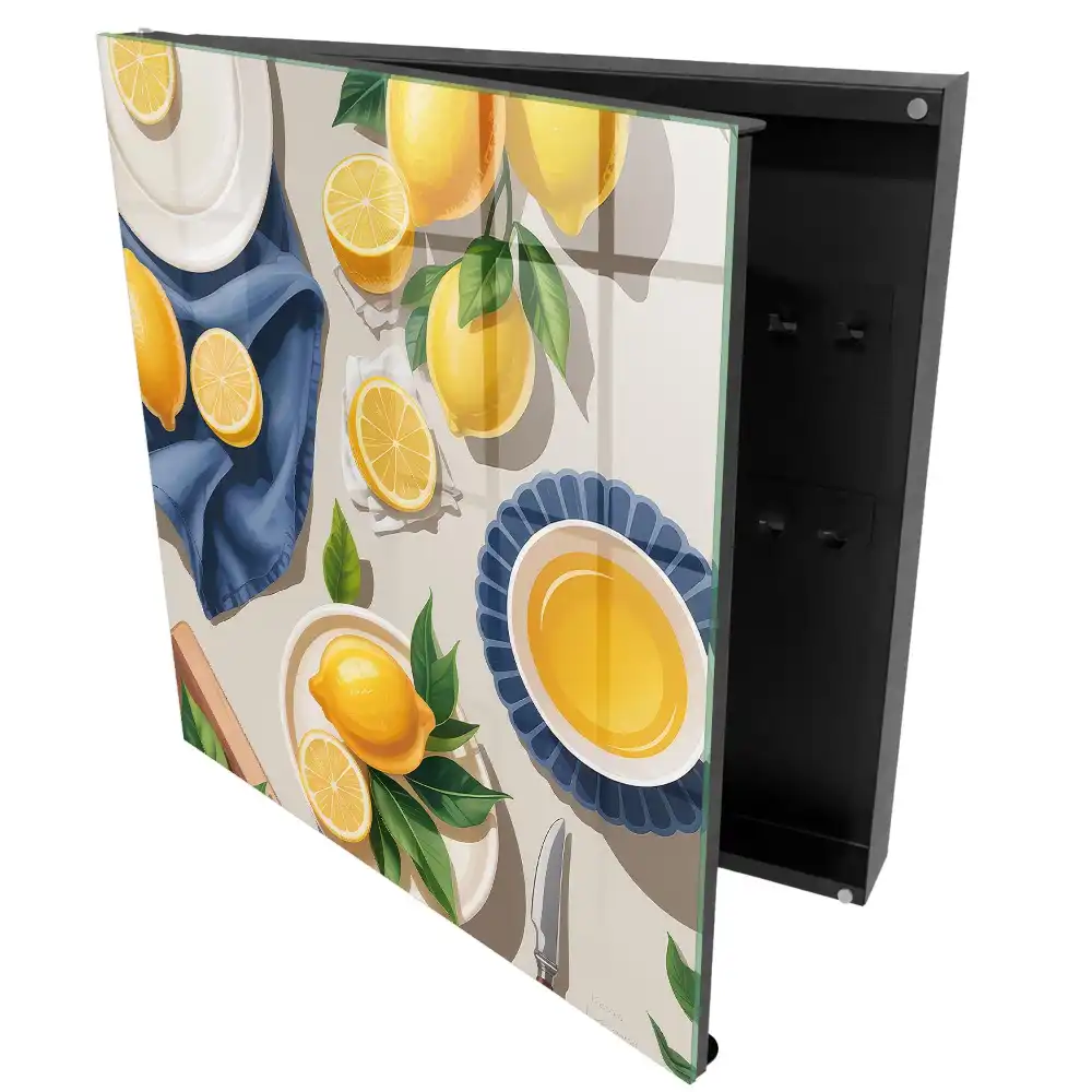 Boîte à clés murale citrons juteux sur une élégante porcelaine