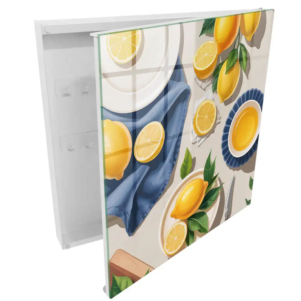 Boîte à clés murale citrons juteux sur une élégante porcelaine
