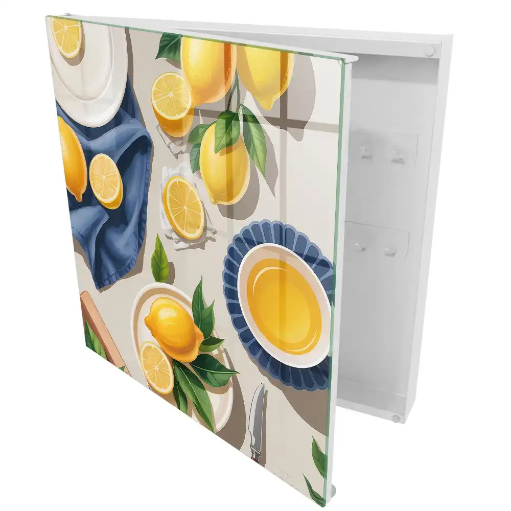 Boîte à clés murale citrons juteux sur une élégante porcelaine