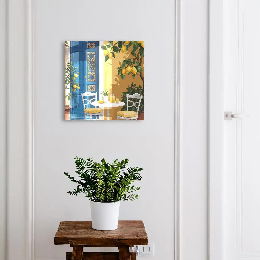 Armoire à clés porte citron bleu table blanche sans virgules
