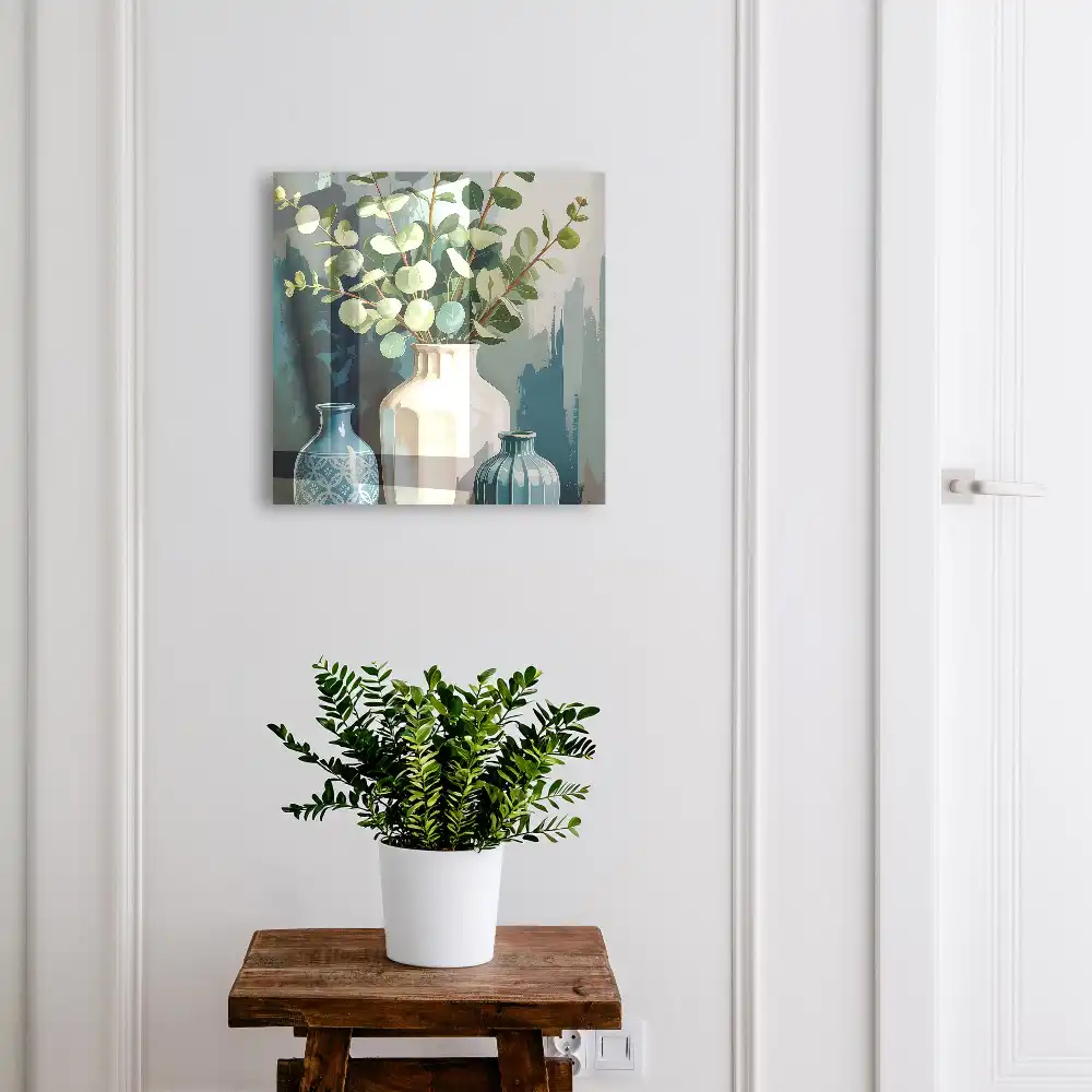 Boîte à clés un ensemble de vases avec des feuilles vertes