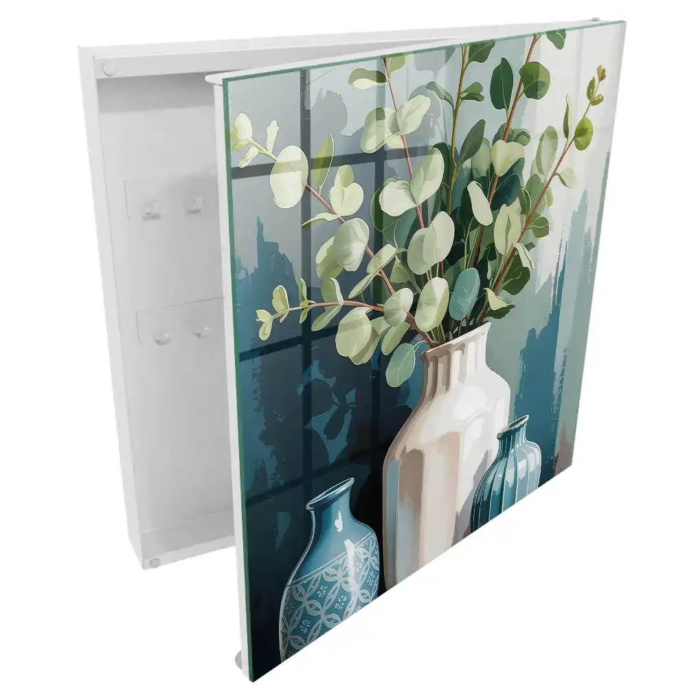 Boîte à clés un ensemble de vases avec des feuilles vertes