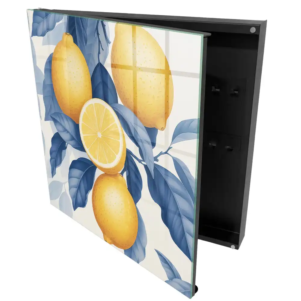 Armoire à clés citrons à feuilles bleues style frais