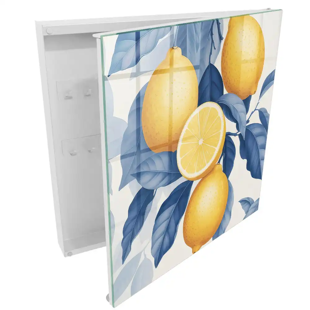 Armoire à clés citrons à feuilles bleues style frais