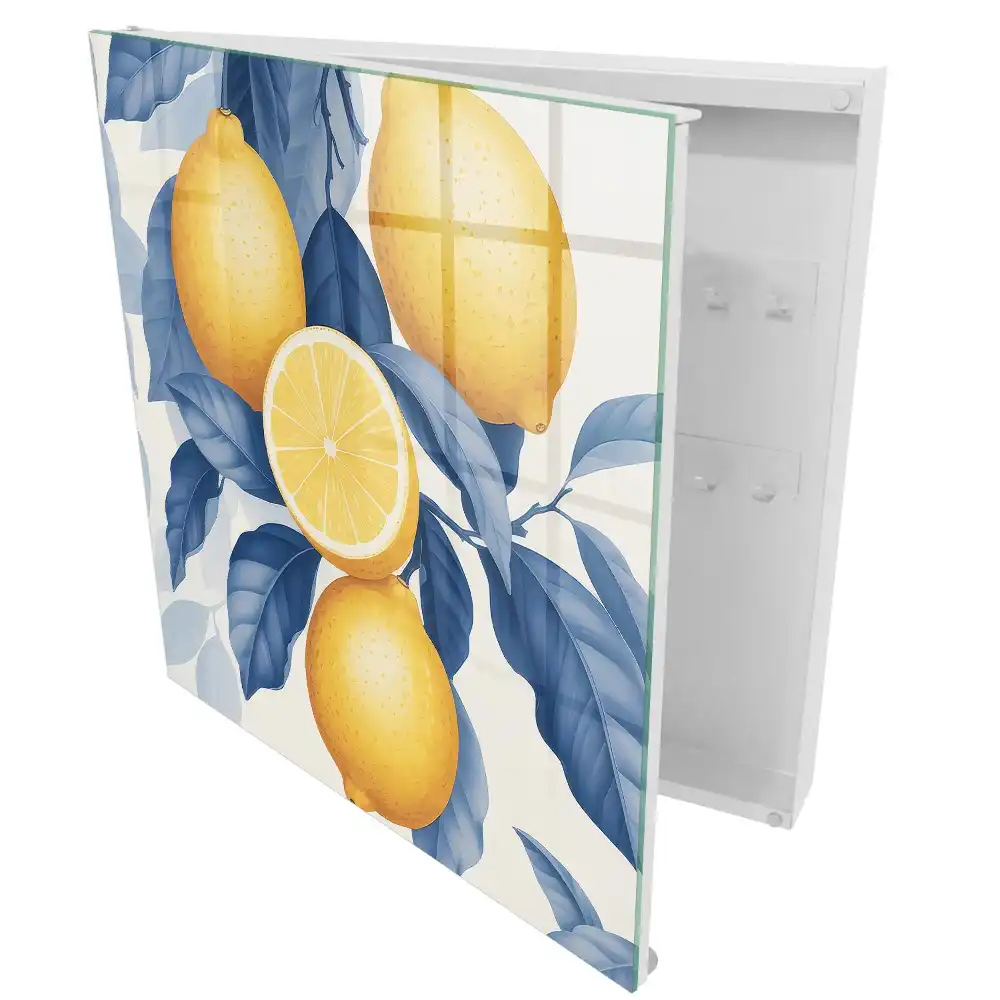 Armoire à clés citrons à feuilles bleues style frais