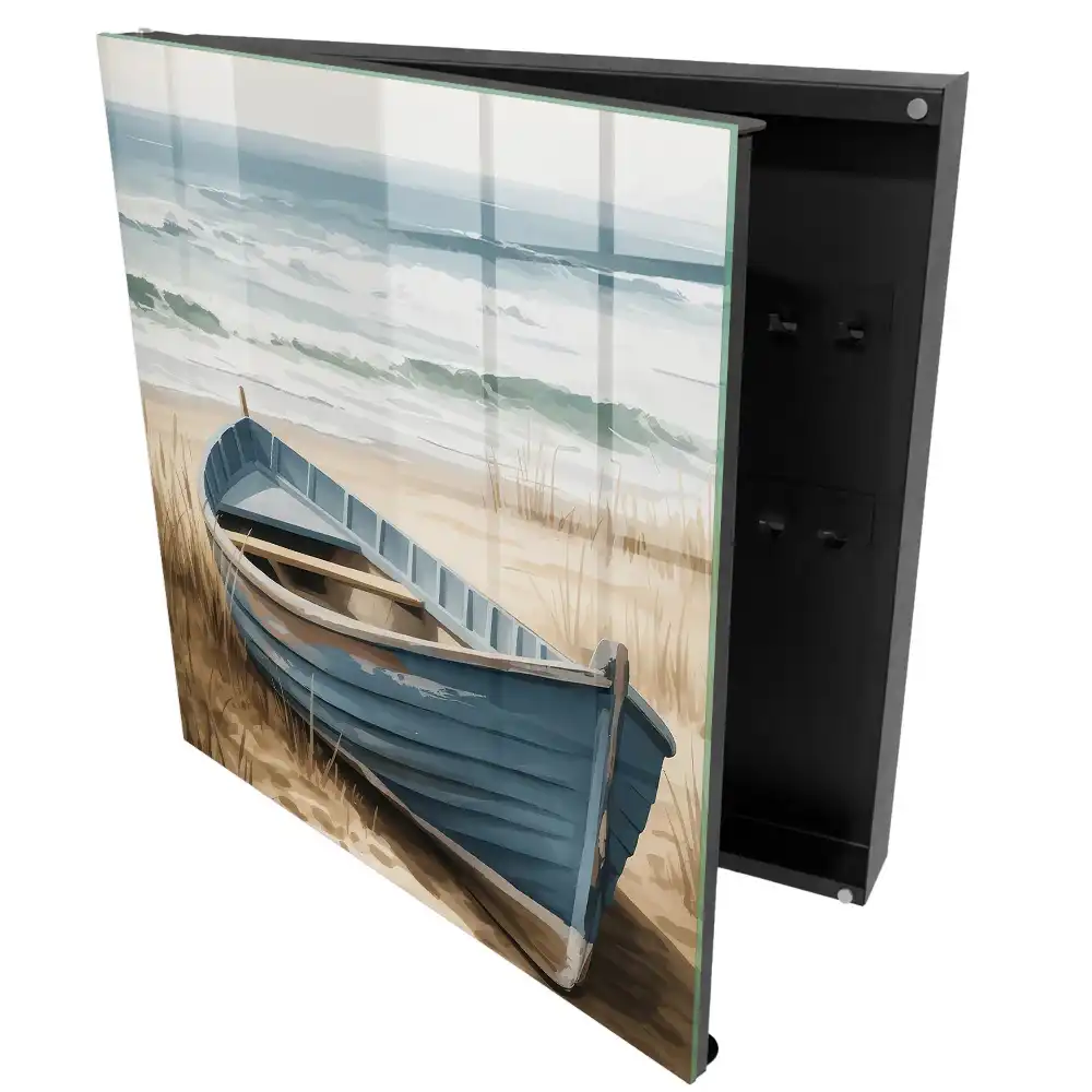 Boîte à clés un bateau abandonné sur une plage au bord de la mer