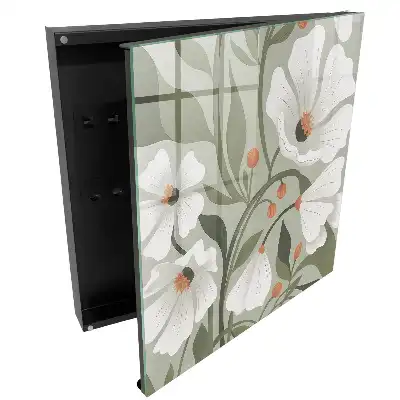 Boîte à clés murale fleurs blanches sur fond vert
