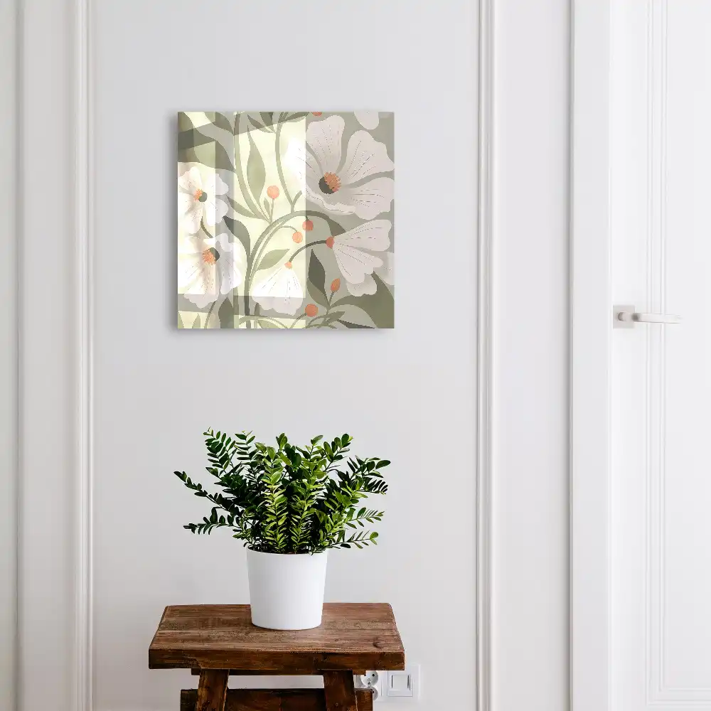 Boîte à clés murale fleurs blanches sur fond vert