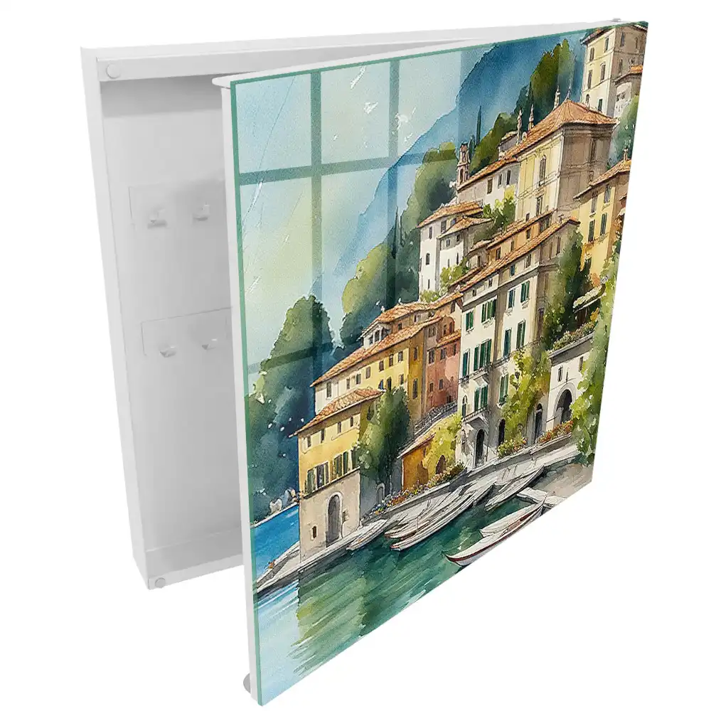 Armoire à clés une charmante ville au bord d'un lac au pied des montagnes