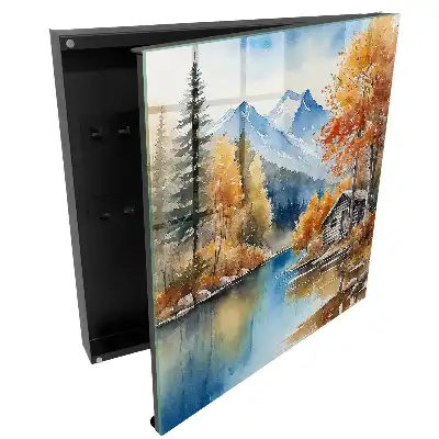 Boîte à clés paysage d'automne avec des montagnes et une rivière