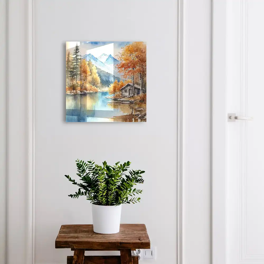 Boîte à clés paysage d'automne avec des montagnes et une rivière