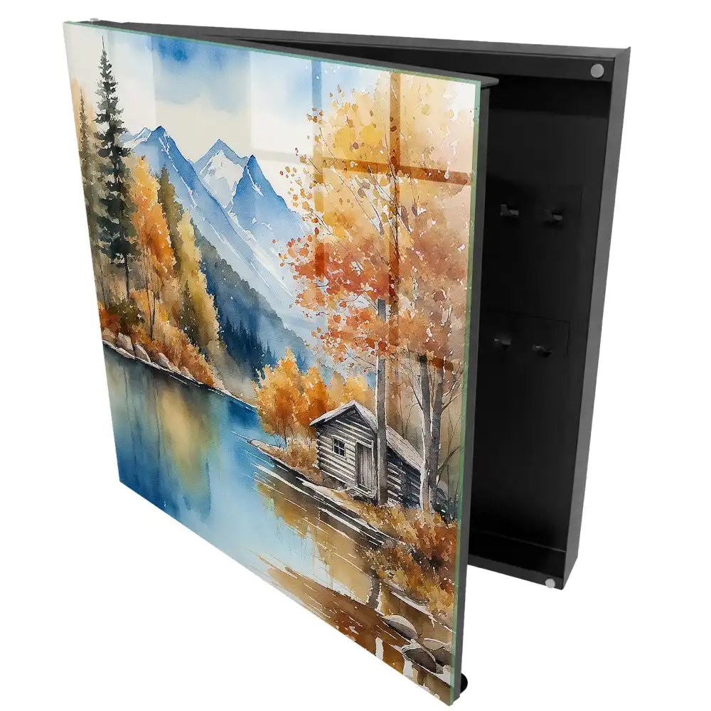 Boîte à clés paysage d'automne avec des montagnes et une rivière