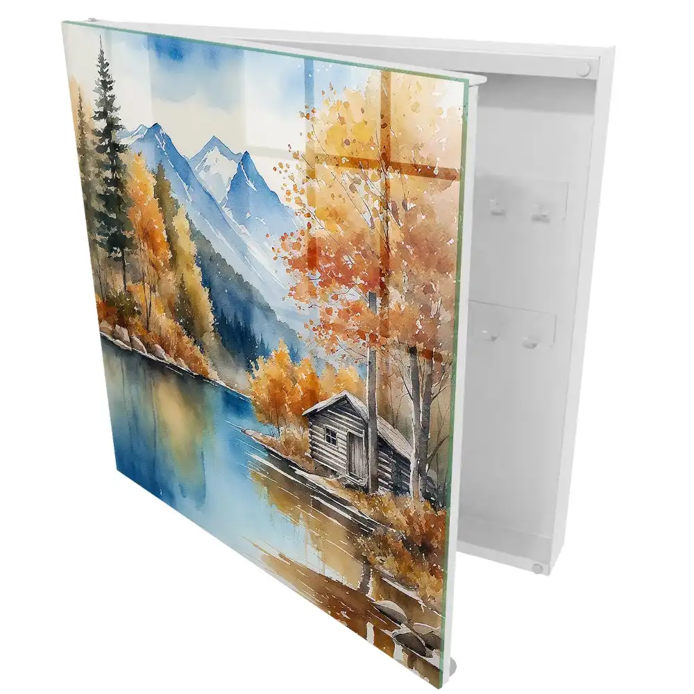 Boîte à clés paysage d'automne avec des montagnes et une rivière