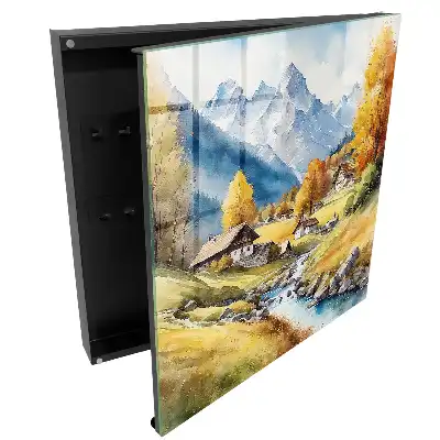 Armoire à clés paysage d'automne avec montagnes et maisons