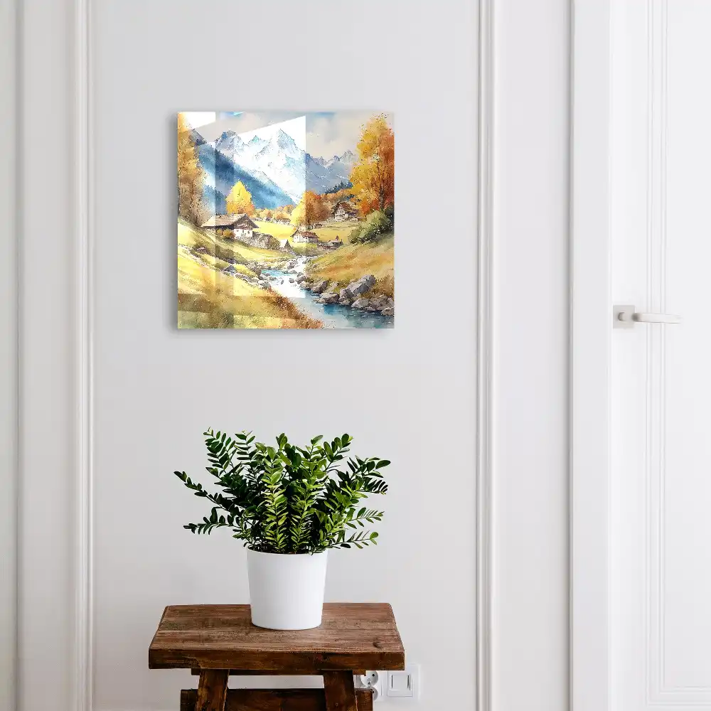 Armoire à clés paysage d'automne avec montagnes et maisons