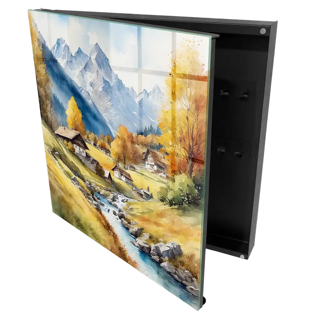 Armoire à clés paysage d'automne avec montagnes et maisons