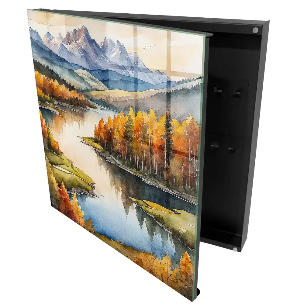 Boîte à clés murale paysage de montagne avec forêt d'automne