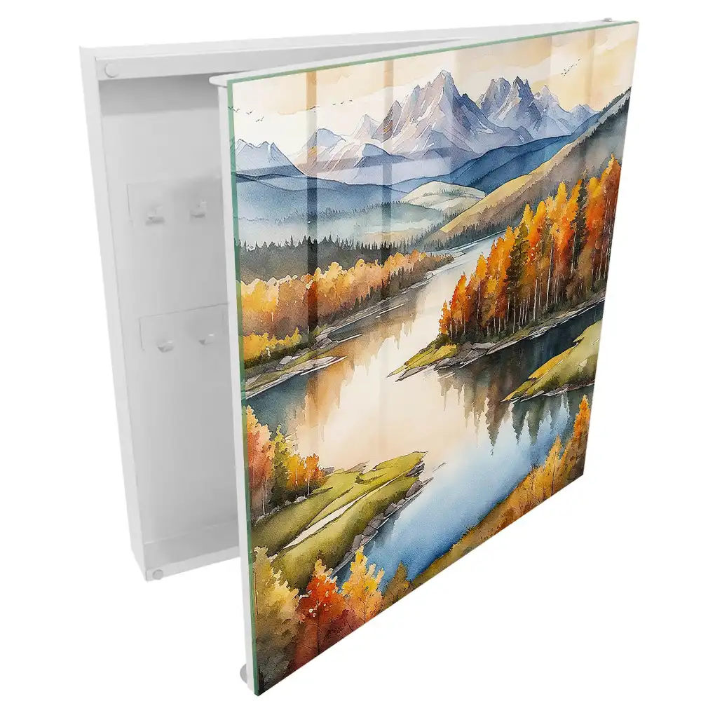 Boîte à clés murale paysage de montagne avec forêt d'automne