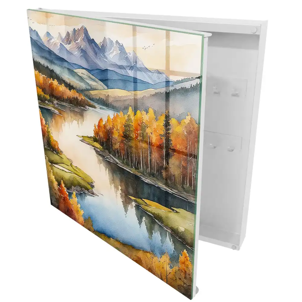 Boîte à clés murale paysage de montagne avec forêt d'automne