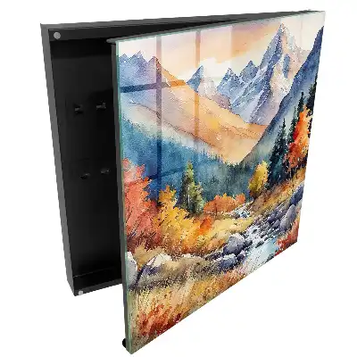 Boîte à clés vues de montagne avec des arbres aux couleurs automnales