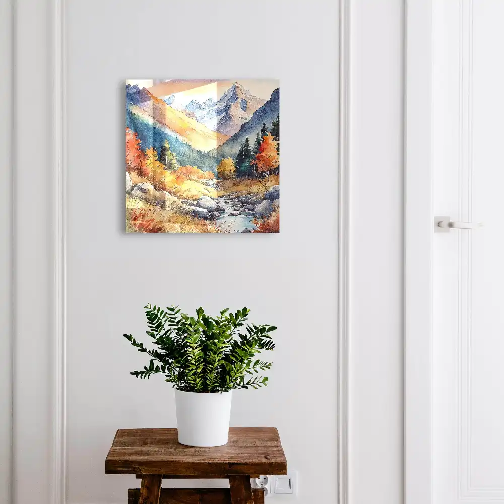 Boîte à clés vues de montagne avec des arbres aux couleurs automnales