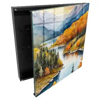 Armoire à clés un lac entouré de forêts et de montagnes d'automne