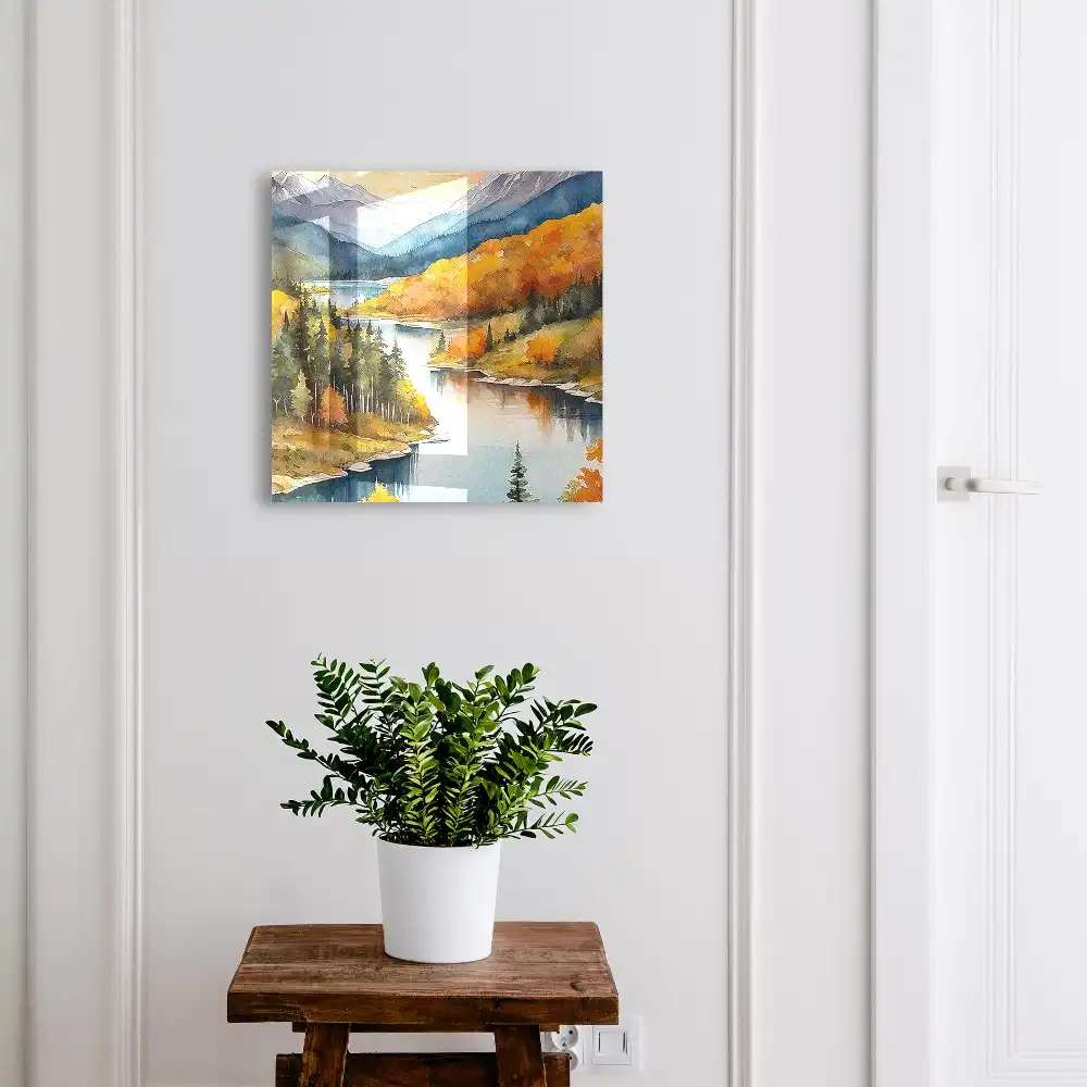 Armoire à clés un lac entouré de forêts et de montagnes d'automne