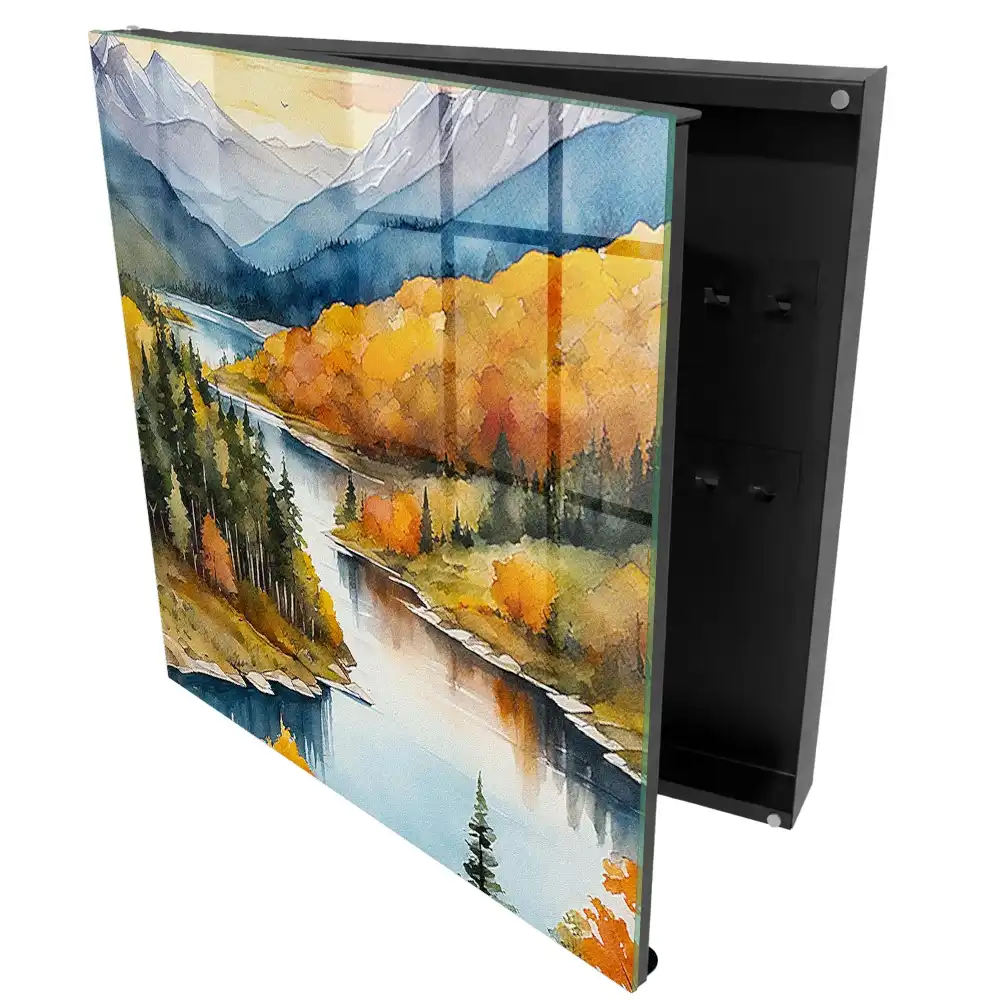Armoire à clés un lac entouré de forêts et de montagnes d'automne