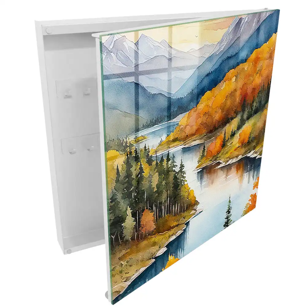 Armoire à clés un lac entouré de forêts et de montagnes d'automne