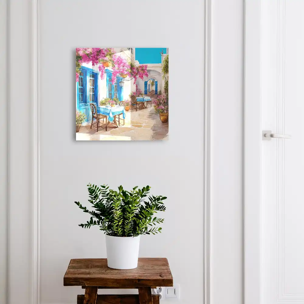 Boîte à clés un coin méditerranéen avec des fleurs et du ciel
