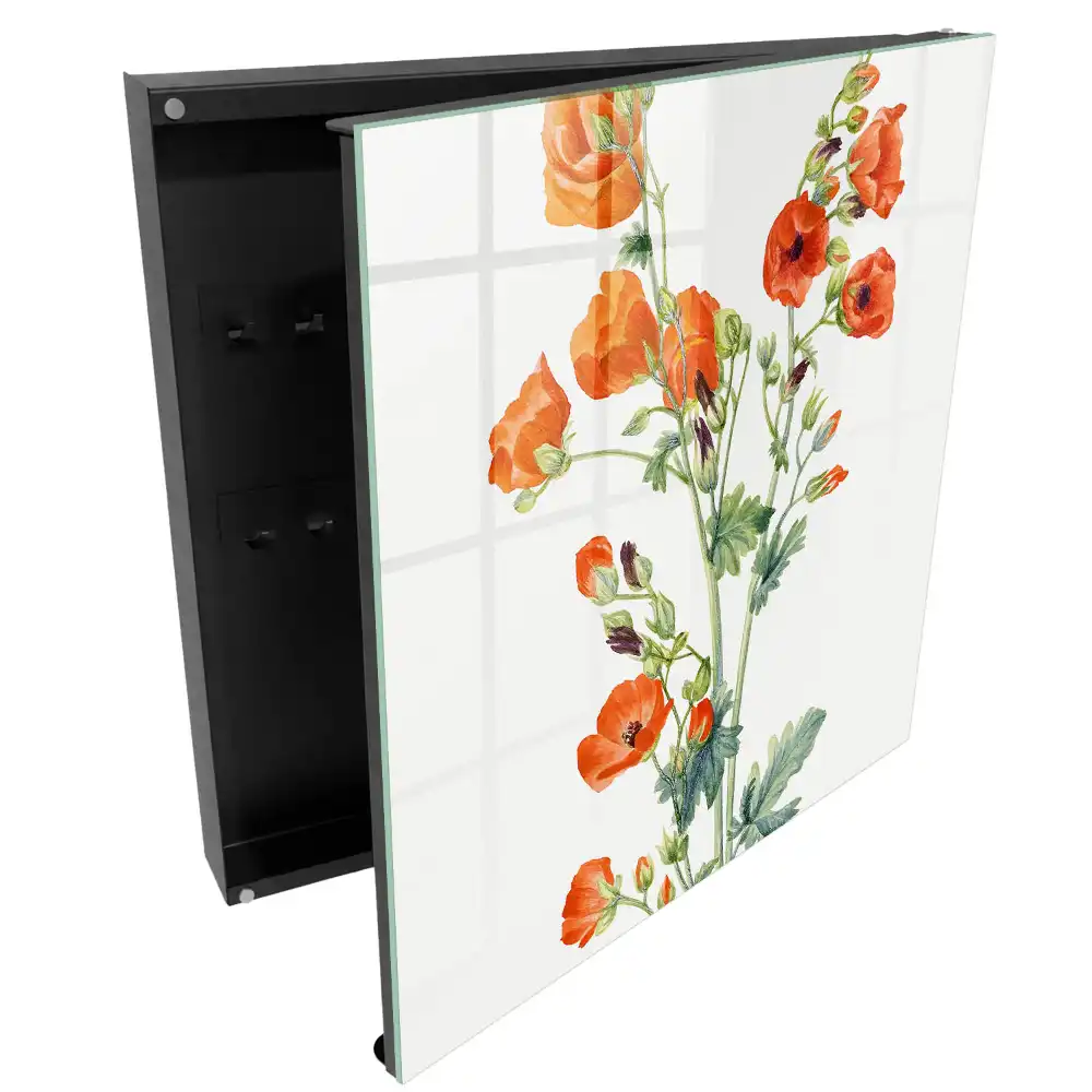Armoire à clés coquelicots orange sur fond blanc vert