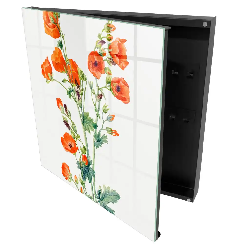 Armoire à clés coquelicots orange sur fond blanc vert