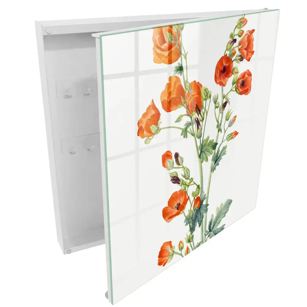 Armoire à clés coquelicots orange sur fond blanc vert