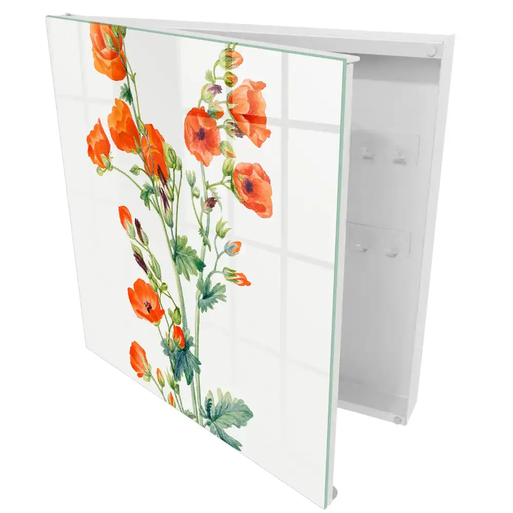 Armoire à clés coquelicots orange sur fond blanc vert