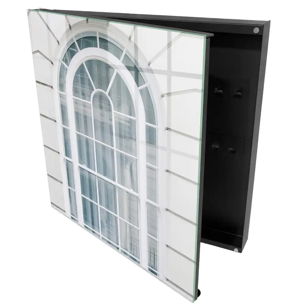 Armoire à clés fenêtre cintrée à cadres blancs