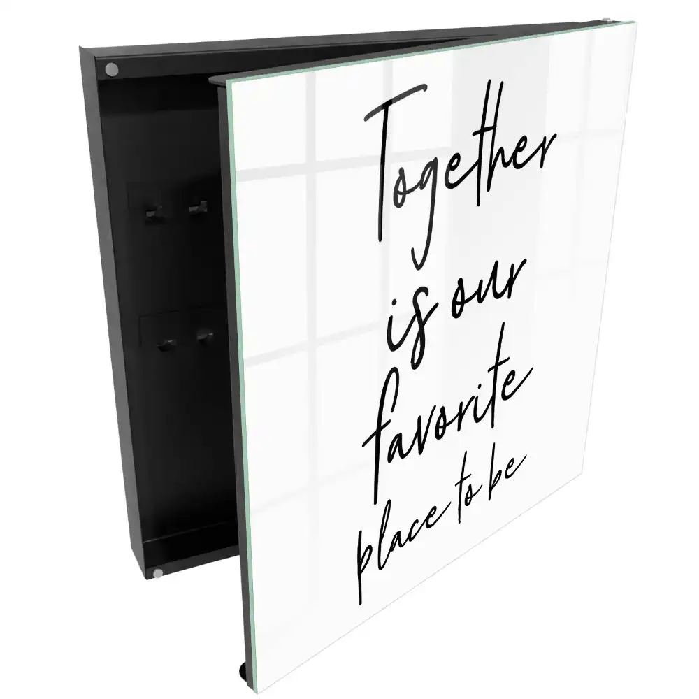 Boîte à clés motif typographique noir et blanc avec un message