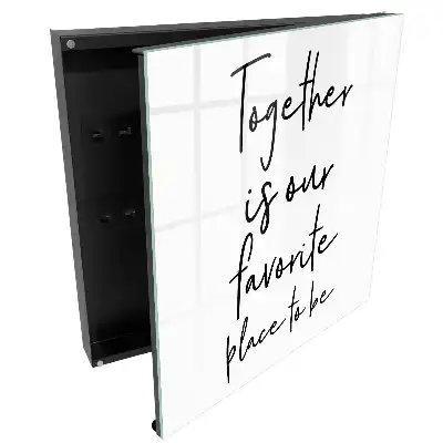 Boîte à clés motif typographique noir et blanc avec un message