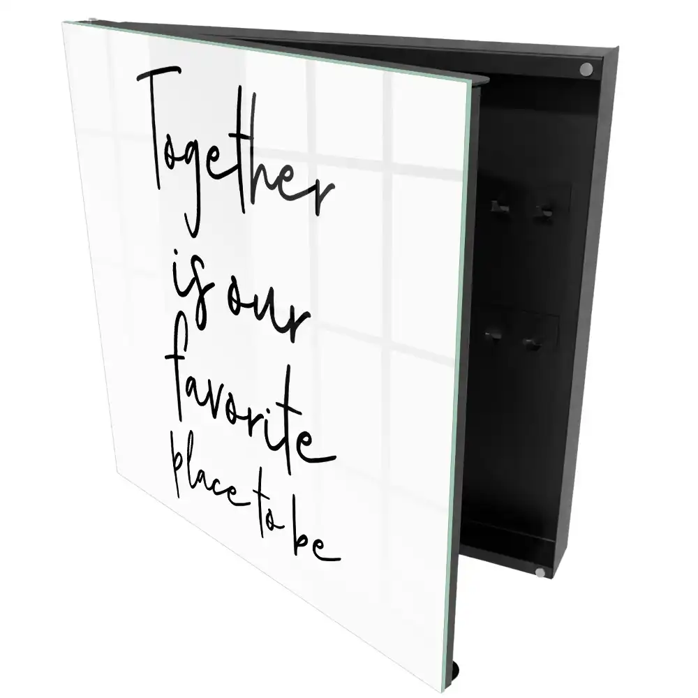 Boîte à clés motif typographique noir et blanc avec un message