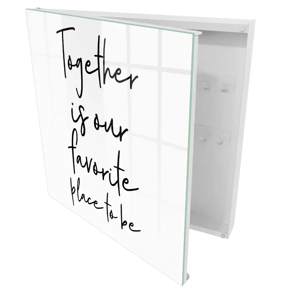 Boîte à clés motif typographique noir et blanc avec un message