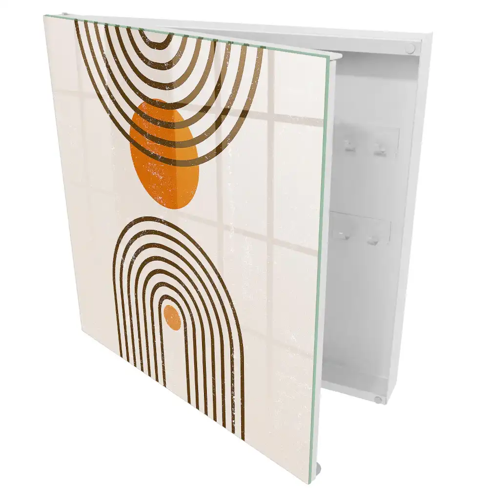 Armoire à clés motifs géométriques style rétro couleurs chaudes