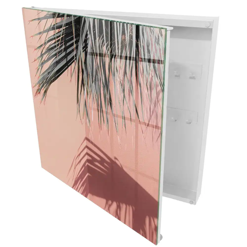 Boîte à clés murale palmier sur fond rose avec des nuances