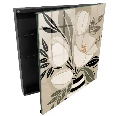 Armoire à clés composition florale beige et noire